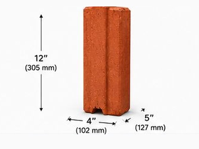 Slim red 4 inch interlocking brick, size 4 x 12 x 5 inches