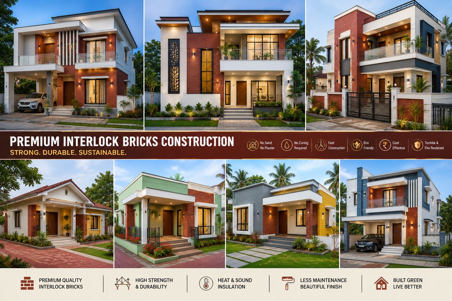Premium interlock bricks construction — modern brick-and-white home designs in many styles